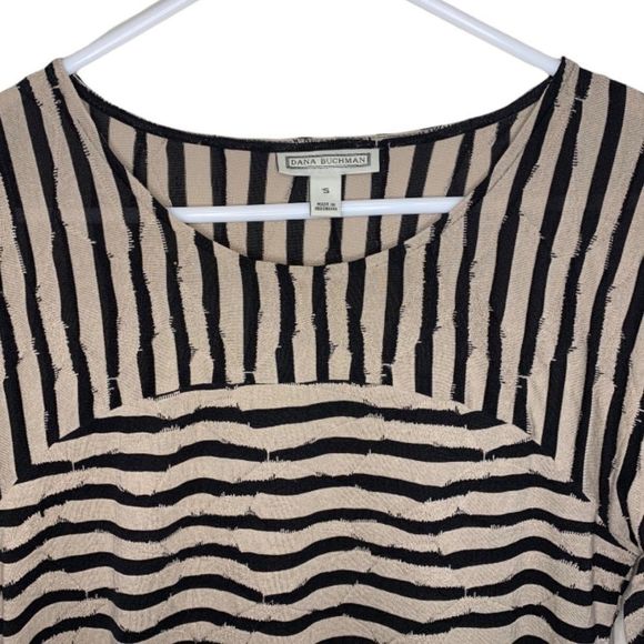 Dana Buchman Top Dressy Brown Black Stripes 3/4 Length Sleeves Size Small - Picture 2 of 8